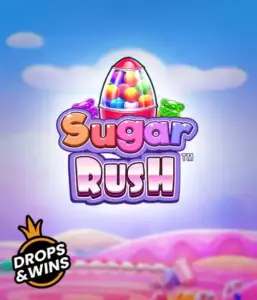 Enjoy the colorful world of Sugar Rush by Pragmatic Play, showcasing a colorful candy dispenser on a dreamy candyland background. This graphic evokes the playfulness of the game, adorned with multicolored candies and engaging typography. Ideal for candy lovers, offering hours of fun. 